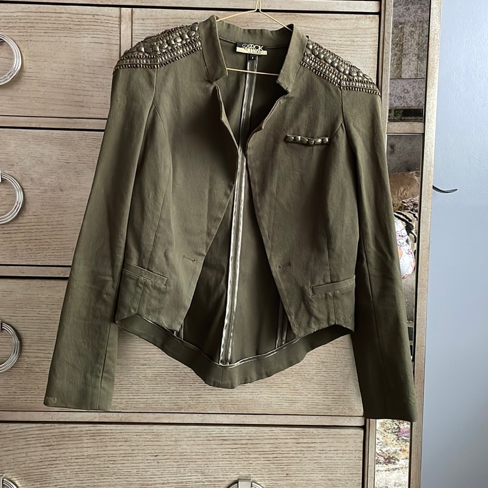 Army green biadeded ,distressed blazer, size S